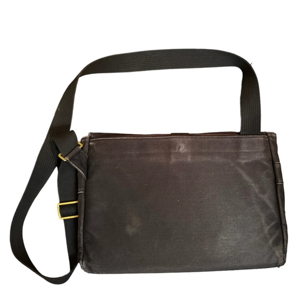 KNOMO LONDON TROON Slim Messenger Laptop Bag Brown Canvas Leather Satchel - Picture 4 of 17